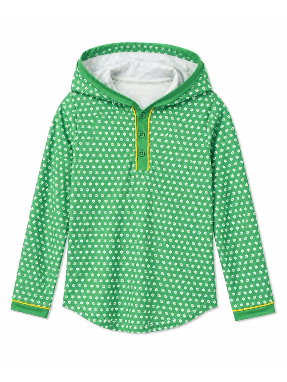 Lands End Green White Daisy Print Long Sleeve UPF 50 Sun Hoodie Rashguard 10/12